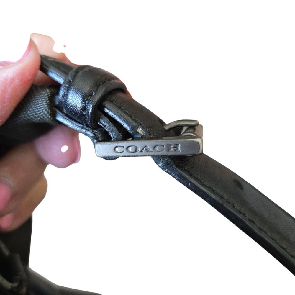 Coach Olive Twill Fabric Hobo Bag With Leather Trim & Handle Metal Logo Hang Tag - Picture 7 of 9